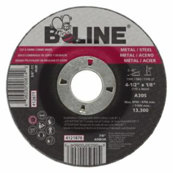 Buy DEPRESSED CENTER COMBO WHEEL, 4-1/2 IN DIA, 1/8 IN THICK, 7/8 IN ARBOR, 30 GRIT, ALUMINUM OXIDE now and SAVE!