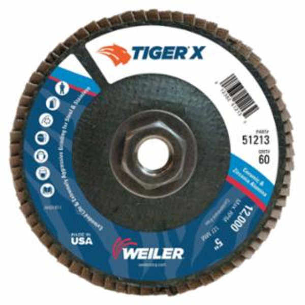 Buy TIGER X FLAP DISC, 5 IN ANGLED, 60 GRIT, 5/8 IN - 11 ARBOR now and SAVE!