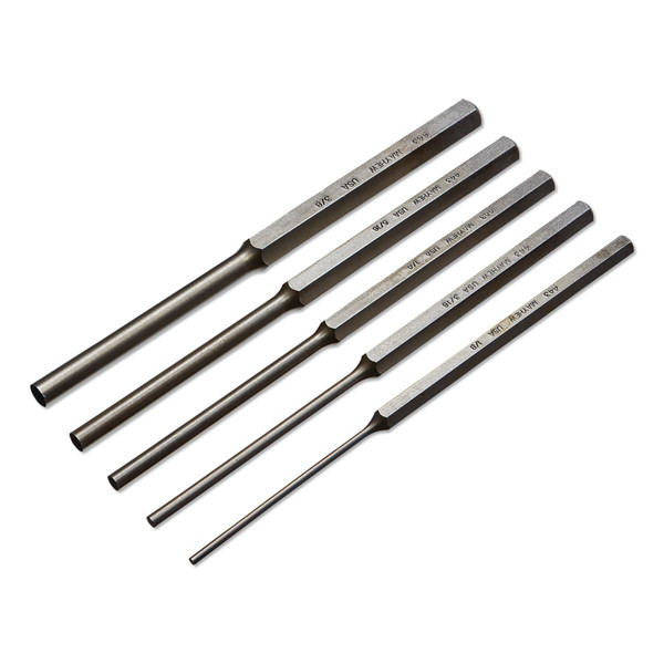 BUY 5 PC EXTRA LONG PIN PUNCH KITS, ROUND, ENGLISH, POUCH now and SAVE!