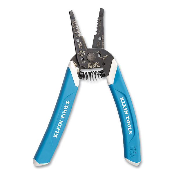 BUY KLEIN-KURVE WIRE STRIPPER/CUTTER, 7.25 IN OAL, 8 TO 18 AWG SOLID/10 TO 20 AWG STRANDED, BLUE/WHITE HANDLE now and SAVE!