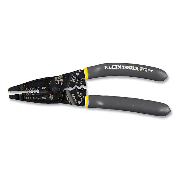 BUY KLEIN-KURVE WIRE STRIPPER/CUTTER/CRIMPER, 7.75 IN OAL, 10 TO 20 AWG SOLID/12 TO 22 AWG STRANDED, GRAY/YEL HANDLE, LONG NOSE now and SAVE!