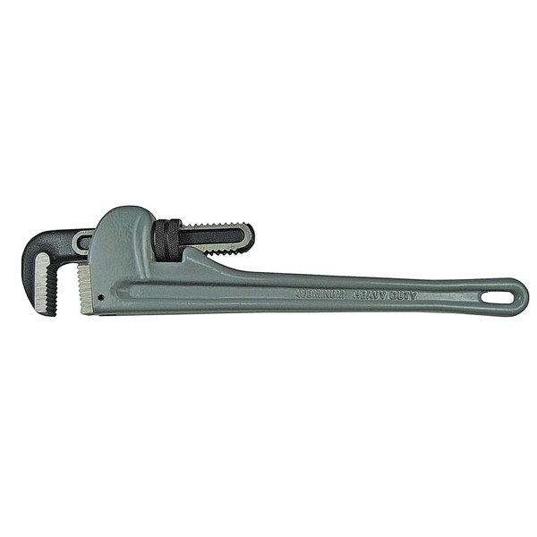 BUY ALUMINUM PIPE WRENCH, 15 HEAD ANGLE, DROP FORGED STEEL JAW, 18 IN now and SAVE!