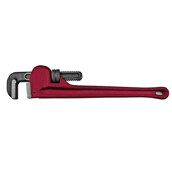 BUY ADJUSTABLE PIPE WRENCH, 15 HEAD ANGLE, DROP FORGED STEEL JAW, 18 IN now and SAVE!