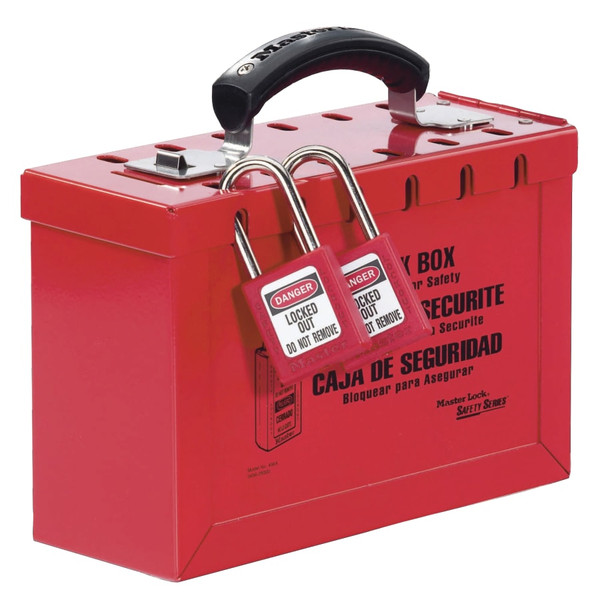 BUY GROUP LOCK BOX, 9-1/4 IN L X 6 IN H X 3-3/4 IN W, STEEL, RED now and SAVE!