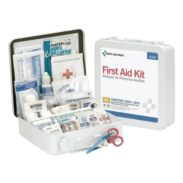 BUY 50 PERSON BULK METAL FIRST AID KIT, WEATHERPROOF, WALL MOUNT, CARRY HANDLE, 579-90564 - SOLD PER 1 EACH now and SAVE!