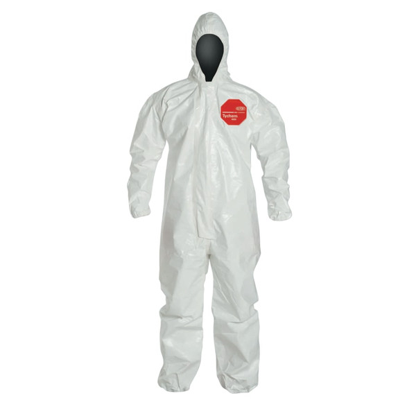 BUY TYCHEM 4000 COVERALL,TAPED SEAMS, ATTACHED HOOD, ELASTIC WRISTS AND ANKLES, ZIPPER FRONT, STORM FLAP, WHITE, MEDIUM now and SAVE!