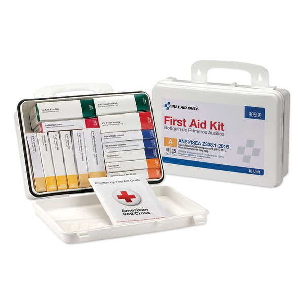 BUY 25 PERSON 16 UNIT ANSI A FIRST AID KIT, PLASTIC CASE, WALL MOUNT, CARRY HANDLE, 579-90569 - SOLD PER 1 EACH now and SAVE!
