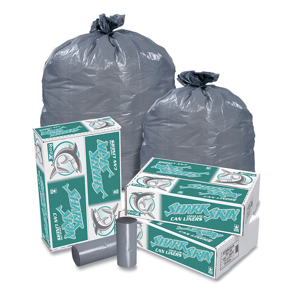 BUY SHARK SKIN TRASH LINER, 60 GAL, 1.1 MIL, 38 IN W X 58 IN H, GRAY now and SAVE!