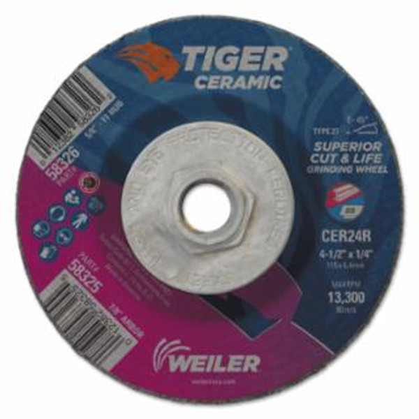 BUY TIGER CERAMIC GRINDING WHEELS, 4.5 IN DIA, 1/4 IN THICK, 5/8 IN ARBOR,10/BX now and SAVE!