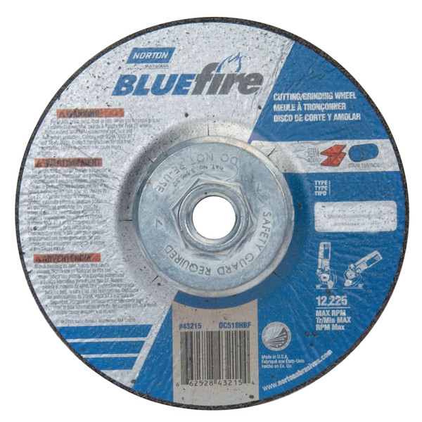 BUY BLUEFIRE TYPE 27 DEPRESSED CENTER WHEEL, 5 IN X 1/8 X 5/8-11, 24 GRIT, ZIRCONIA ALUMINA now and SAVE!