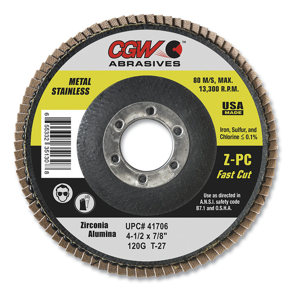 BUY Z-POLY COTTON FLAP DISC, 4-1/2 IN DIA, 40 GRIT, 5/8 IN - 11 THREAD, TYPE 27 now and SAVE!