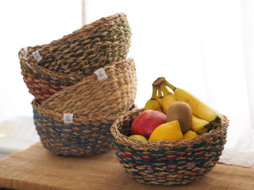 Sari and Seagrass basket bowl - assorted colours