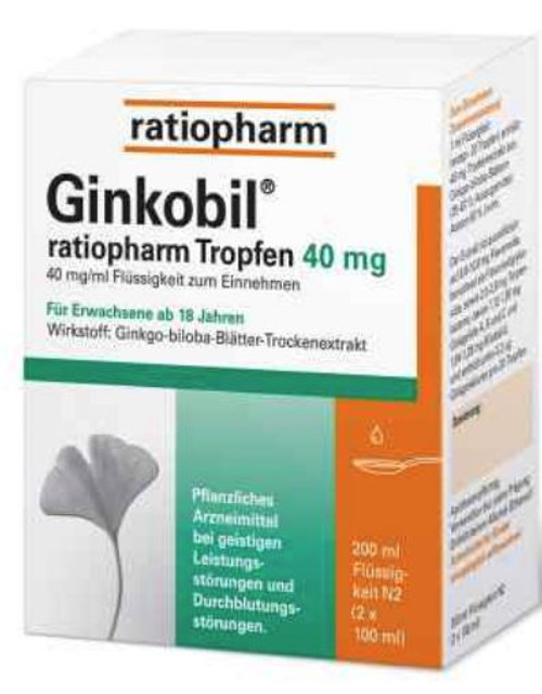 Ginkobil Ratiopharm Tropfen (Drops) 40mg x 100ml Bottle