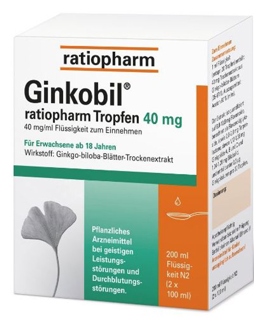 Ginkobil Ratiopharm Tropfen (Drops) 40mg x 200ml Bottle