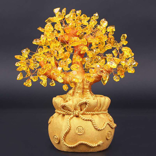 Feng Shui Citrine Money Tree Wealth Ornaments, Citrine Crystal Money T