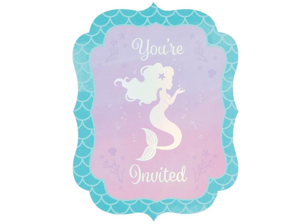 Mermaid Shine Iridescent Invitations Postcard Style - 8 Pack