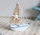 White Fishing Boat with Hessian Starfish Sail - 11cm x 14cm White Fishing Boat with Hessian Starfish Sail - 11cm x 14cm