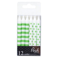 Lime Green and White Candles - 12 Pack