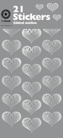 Silver Hearts Gilded Outline Sticker Seals