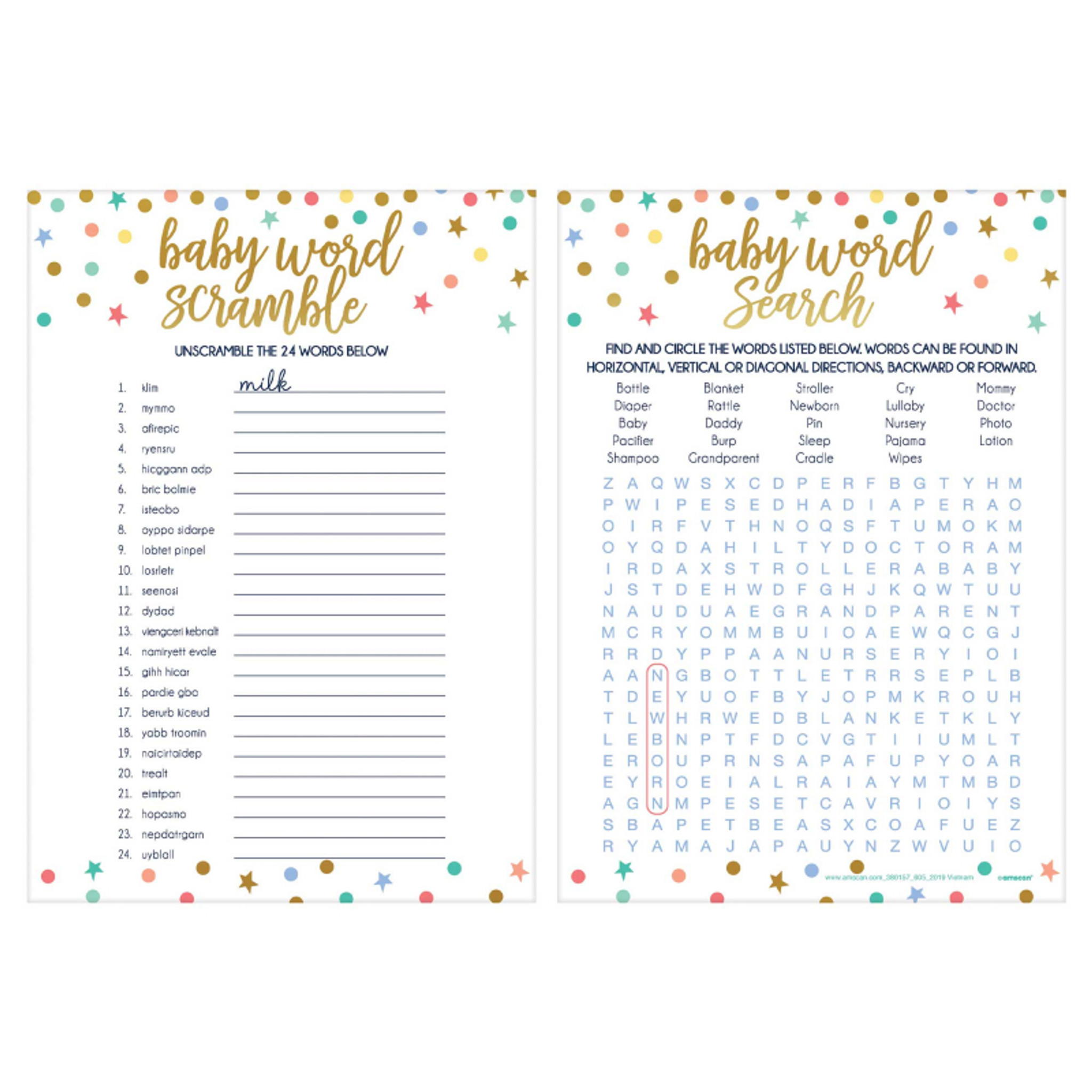 Baby Shower Word Games 24 Pack Wish Upon A Star Celebrations And Gifts