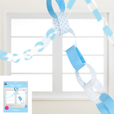 Pastel Blue and White Paper Chain - 48 Pack