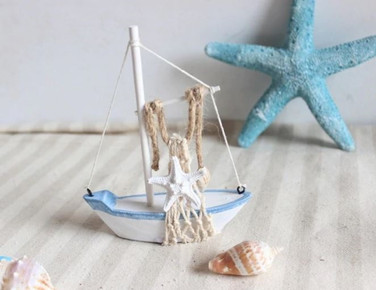 Wooden Nautical Fishing Boat with Rope and Starfish - 11 cm x 14cm