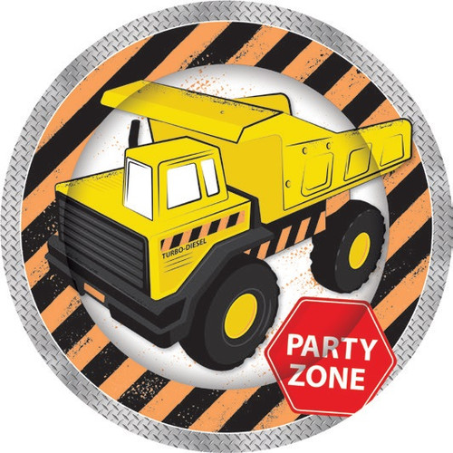 Construction Party Zone 23 cm  Plates - 8 Pack