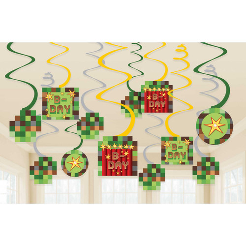 Minecraft Inspired TNT Party Hanging Swirls - 12 Pieces