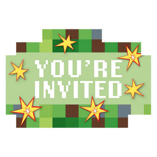 Minecraft Inspired TNT Party Invitations - 8 Pack
