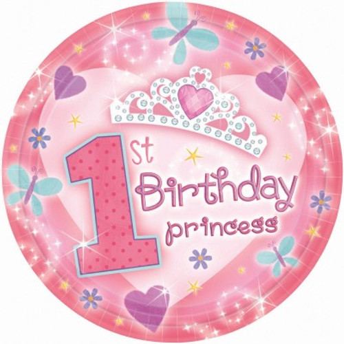 1st Birthday Princess Large Plates (22.9cms) - 18 Pack