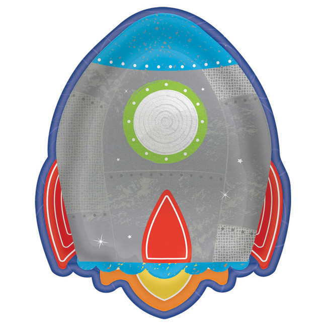 Blast Off Birthday Rocket Ship Plates - 8 Pack