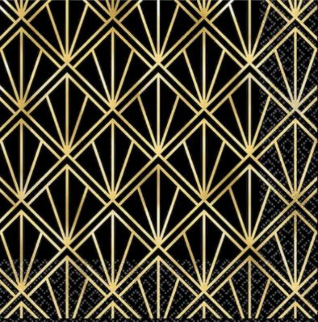 Glitz and Glam Black and Gold Beverage Napkins - 16 Pack