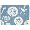 Artist Kris Ruff captured the beauty of shells with this coastal themed Jellybean® accent rug. White shells are scattered against a blue background representing clear skies and water. This two-toned accent rug is sure to make a welcomed statement whether indoors or out. The polyester fibers are machine washable.