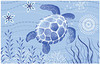 This Jellybean® accent rug features a blue turtle swimming through cool waters and navy colored plant life. Polyester fibers make this underwater scene accessible indoors and out. Designed by Sharon Lee, this machine washable rug is crafted for continued enjoyment.