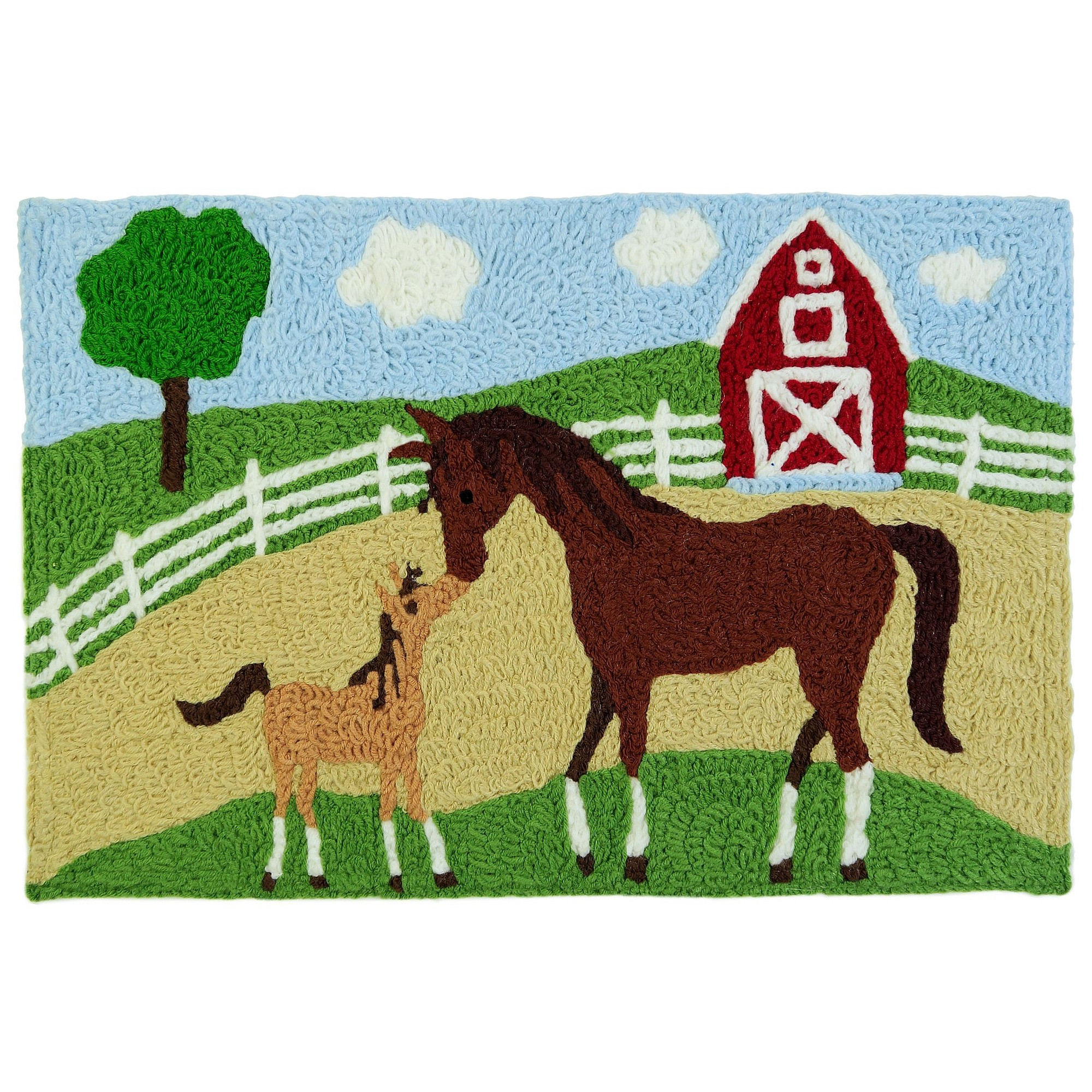 Mare and Foal on the Farm Horse Themed Jellybean Accent Rug 20" x 30"