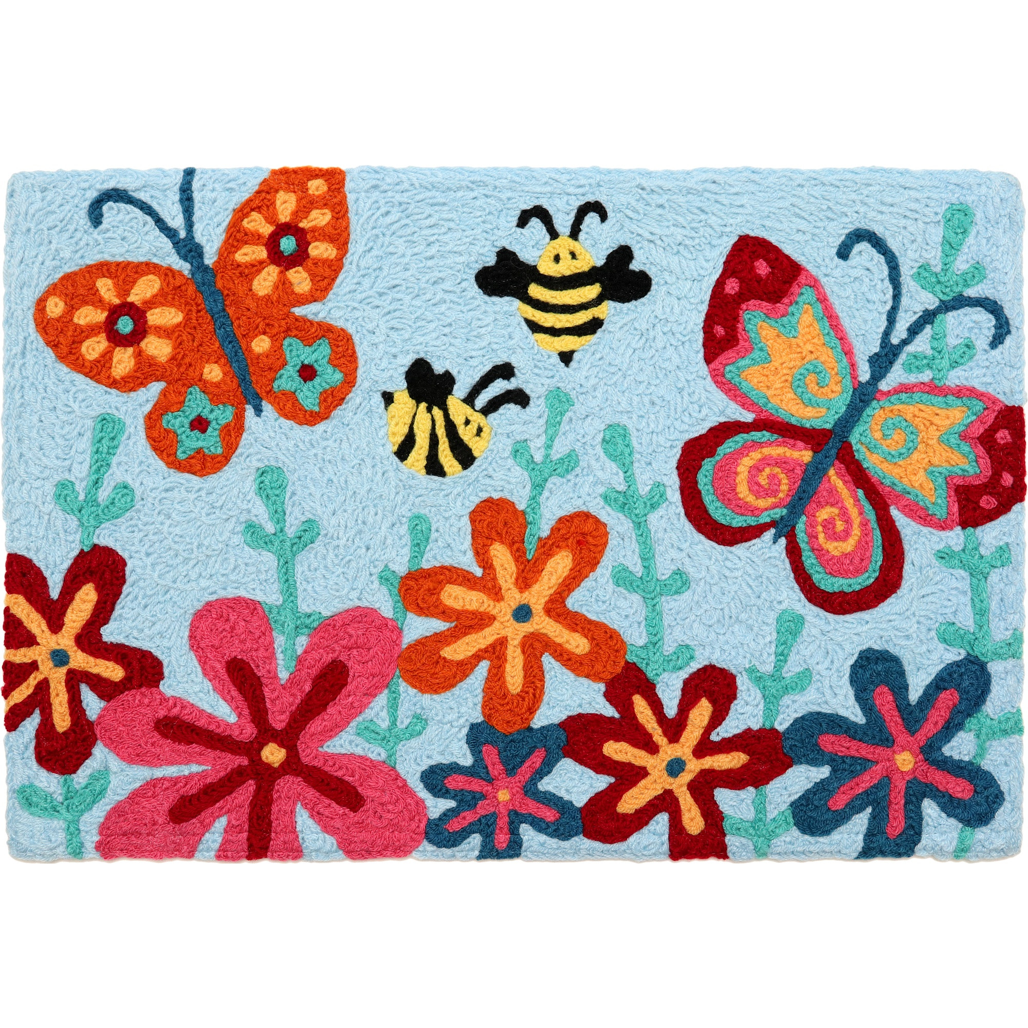 Jellybean Butterfly and Bee Garden 20"x30" Washable Accent Rug