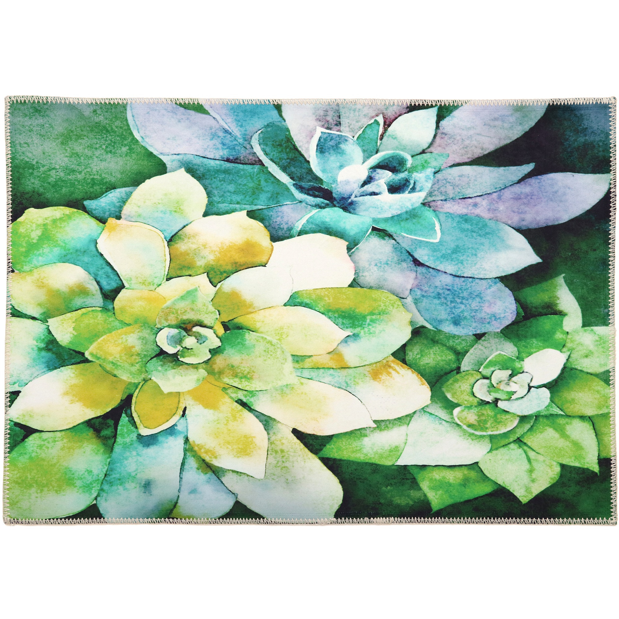 Jade Succulents Olivia's Home Accent Washable Rug 22" x 32"