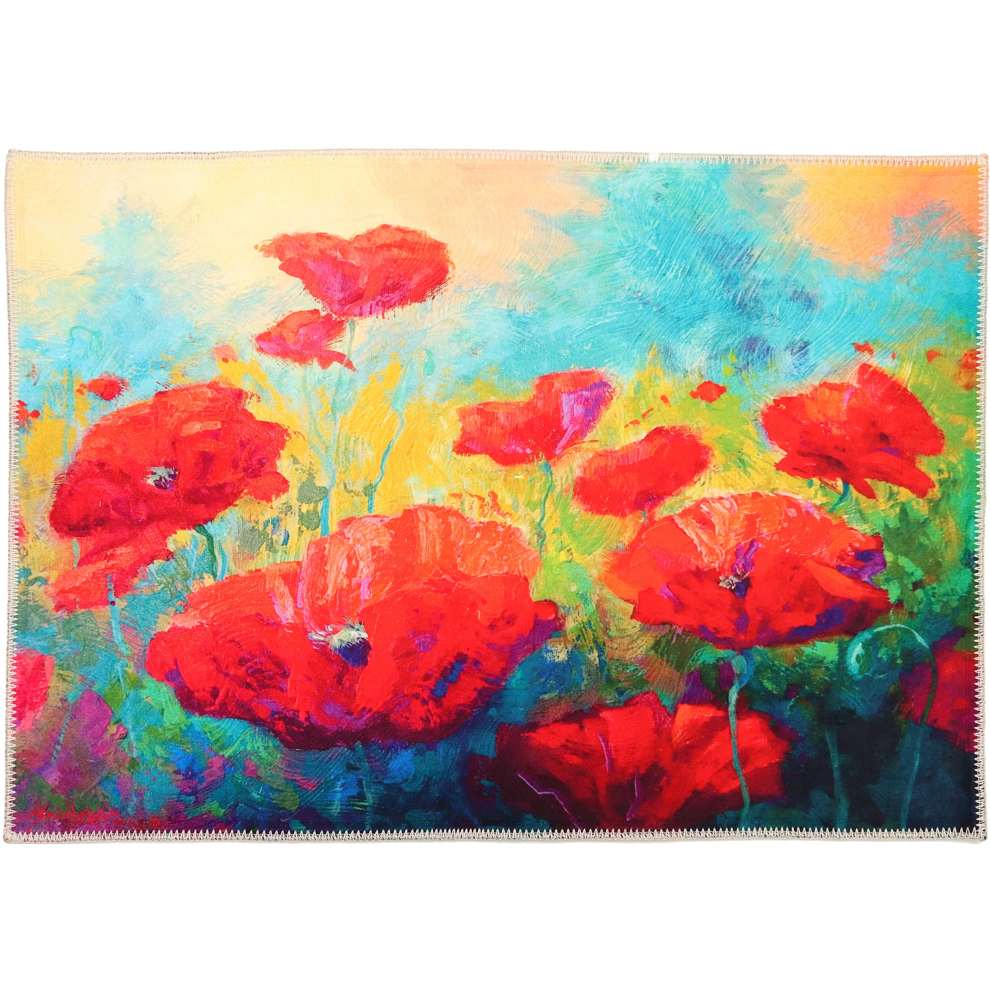 Painted Poppy Field Olivia's Home Accent Washable Rug 22" x 32"