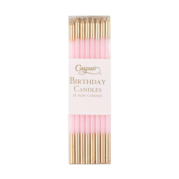 Slim Birthday Candles 15cm-  Pkt16 Petal Pink&Gold