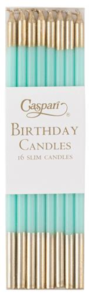 Slim Birthday Candles 15cm-  Pkt16 Robins Egg&Gold