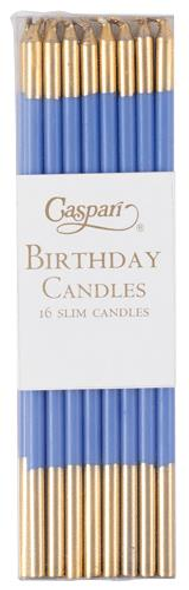 Slim Birthday Candles 15cm-  Pkt16 French Blue&Gold 