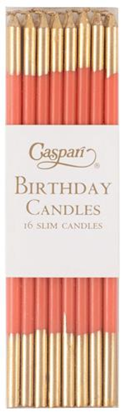 Slim Birthday Candles 15cm-  Pkt16 Orange&Gold
