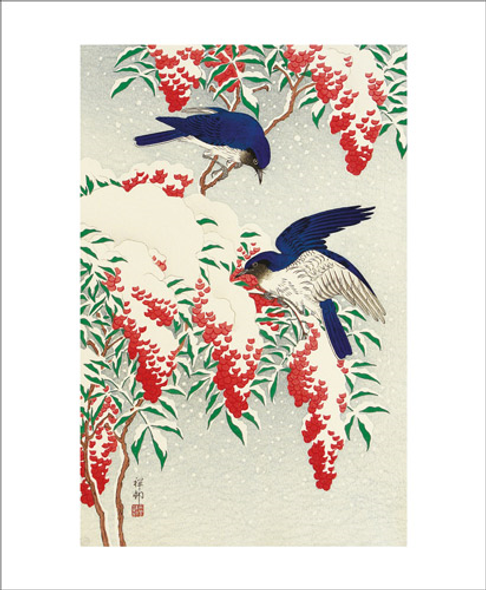 Ohara Koson - Flycatchers in Snow Colour