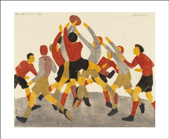 E Spowers- Football 1936-Linocut