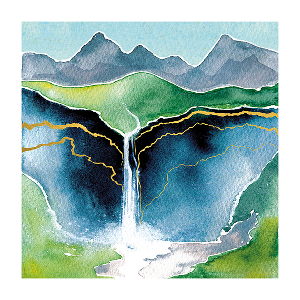 Waterfall & Mountains (Embossed/Foil)