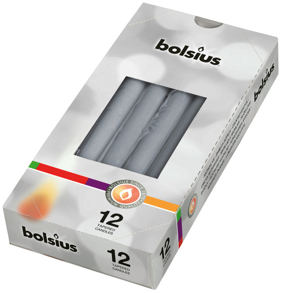 Tapered Candles in Cello (Box 12) Silver - 245mm x24Ø 7.5hr