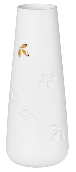 Vase - w Gold Leaf & Debossed Porcelain (H21x8cm)