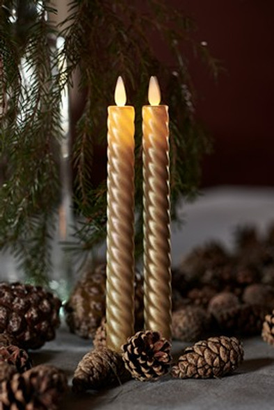 Sara Tall Wave Candles S/2pce Gold (1 LED D2xH25cm)