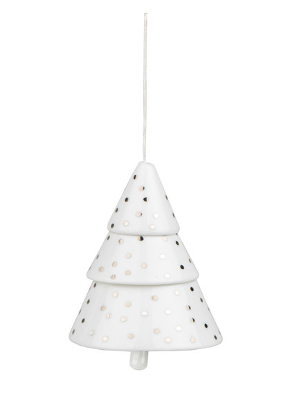 Decoration - Porcelain Jointed Tree w Bell&Silver Dots(H7cm)