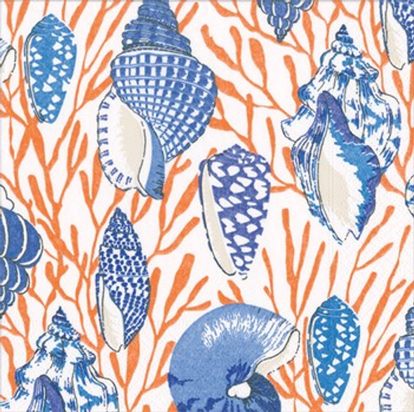 Shell Toile - Coral Blue